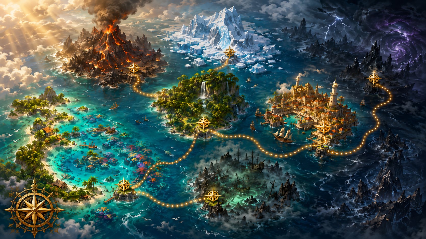 The campaign world map of the seven seas