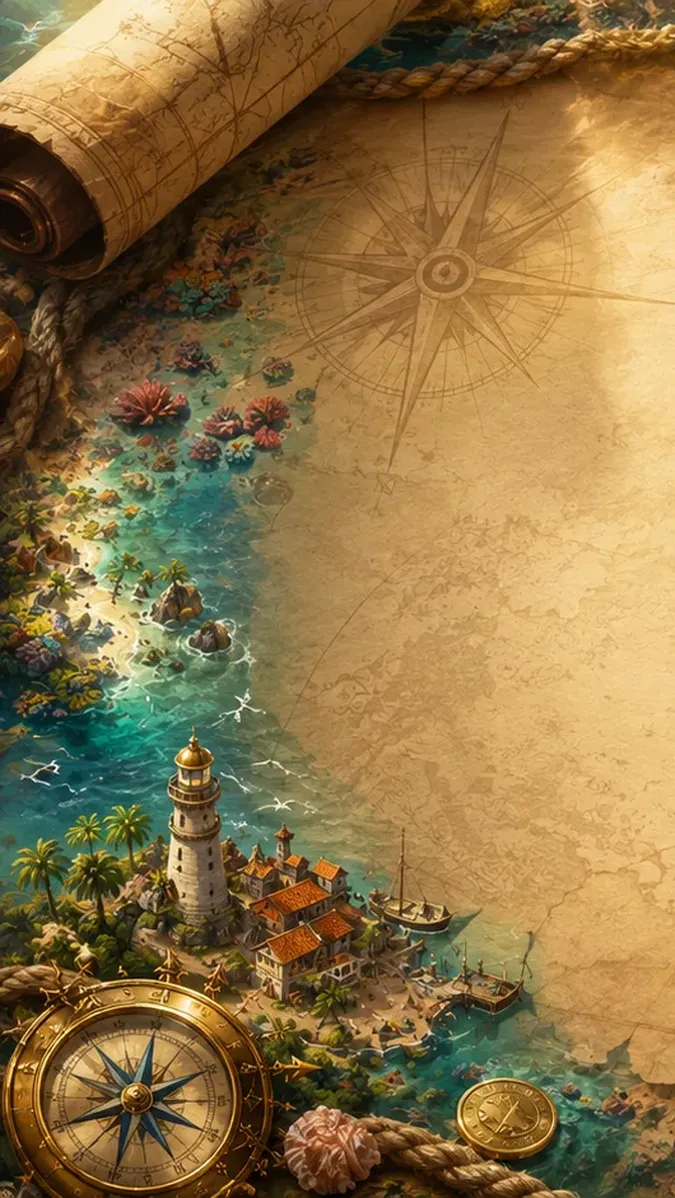 Daily Challenge mode card: a sea chart with a compass, a lighthouse and coral reefs
