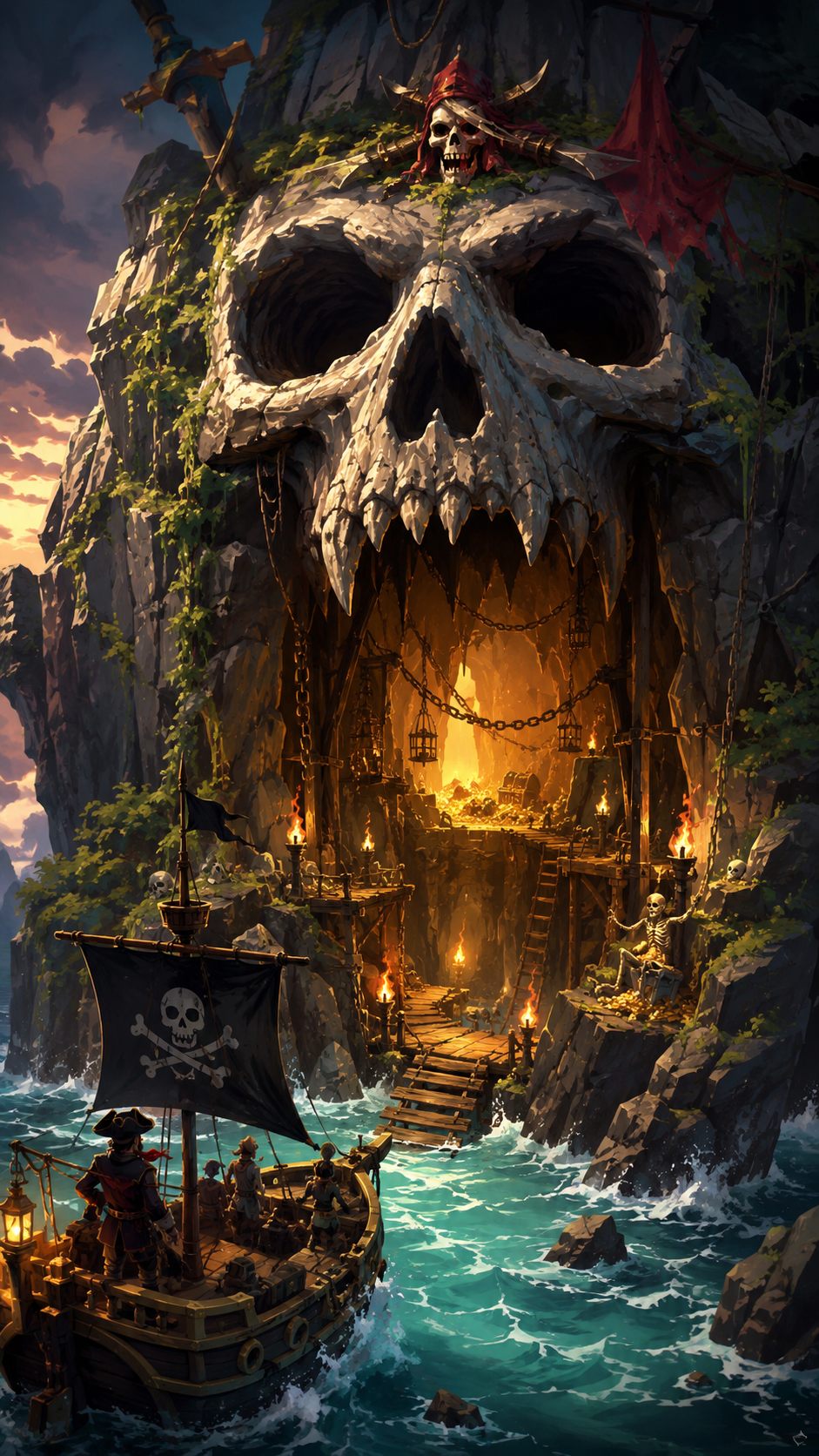 Dungeons mode card: a ship descends into the dark of the Deep Holds